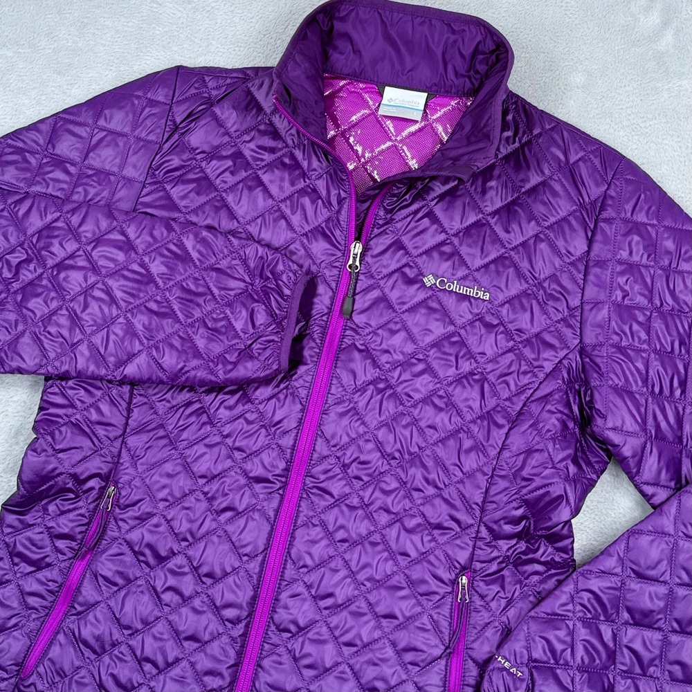 Columbia Dualistic Omni-Heat Puffer Jacket Womens Large Purple Quilted Full Zip